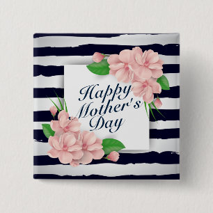 Elegant Happy Mother Day Floral Frame Button