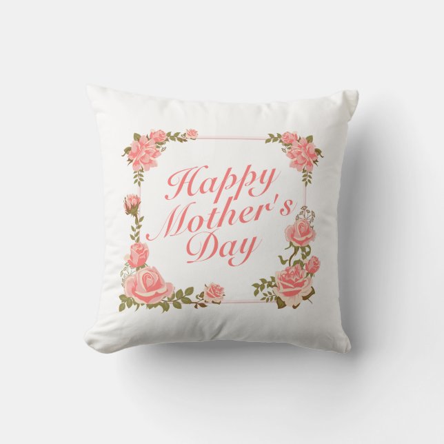 Elegant Happy Mother Day Floral Frame | Kissen (Vorderseite)