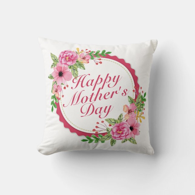Elegant Happy Mother Day Floral Frame | Kissen (Vorderseite)