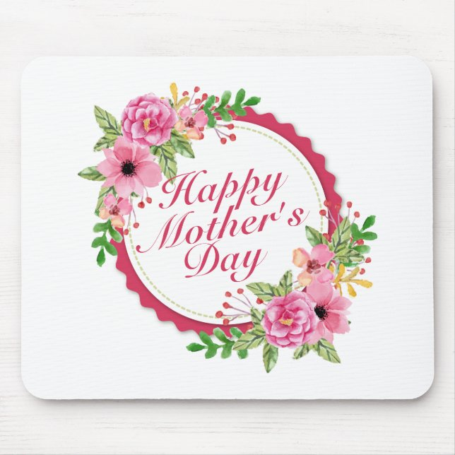 Elegant Happy Mother Day Floral Frame Mousepad (Vorne)