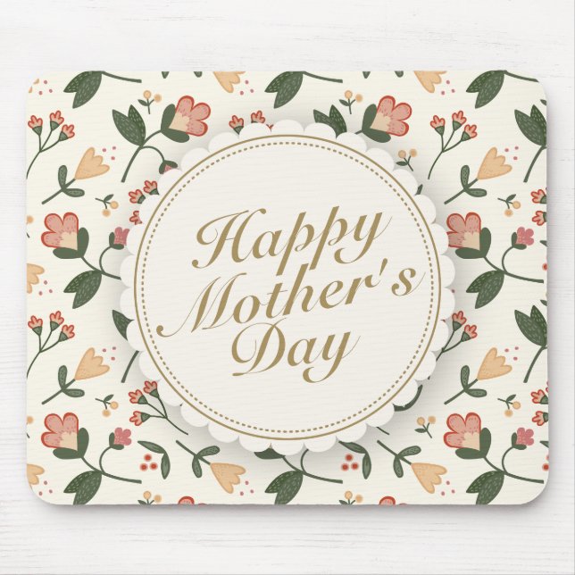 Elegant Happy Mother Day Floral Frame Mousepad (Vorne)