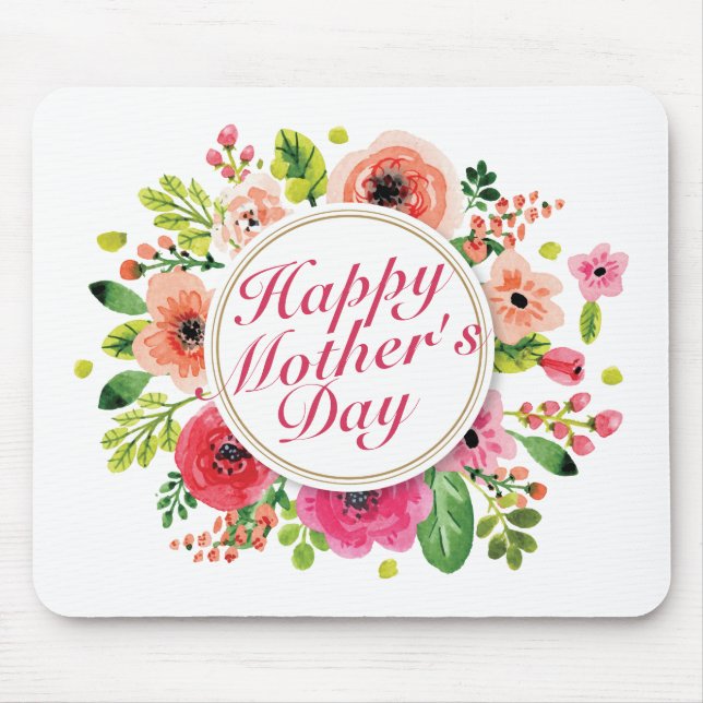 Elegant Happy Mother Day Floral Frame Mousepad (Vorne)