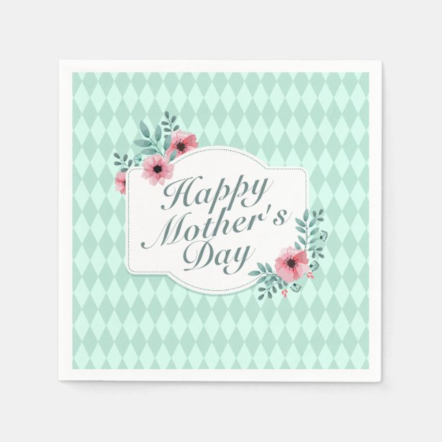 Elegant Happy Mother Day Floral Frame Napkin Serviette (Vorderseite)