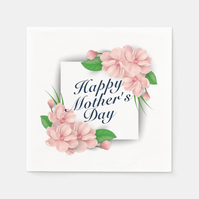 Elegant Happy Mother Day Floral Frame Napkin Serviette (Vorderseite)