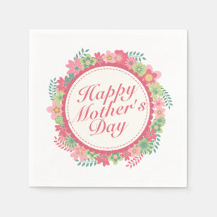 Elegant Happy Mother Day Floral Frame Napkin Serviette