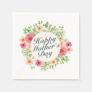 Elegant Happy Mother Day Floral Frame   Napkin Serviette