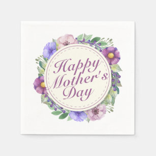 Elegant Happy Mother Day Floral Frame Napkin Serviette