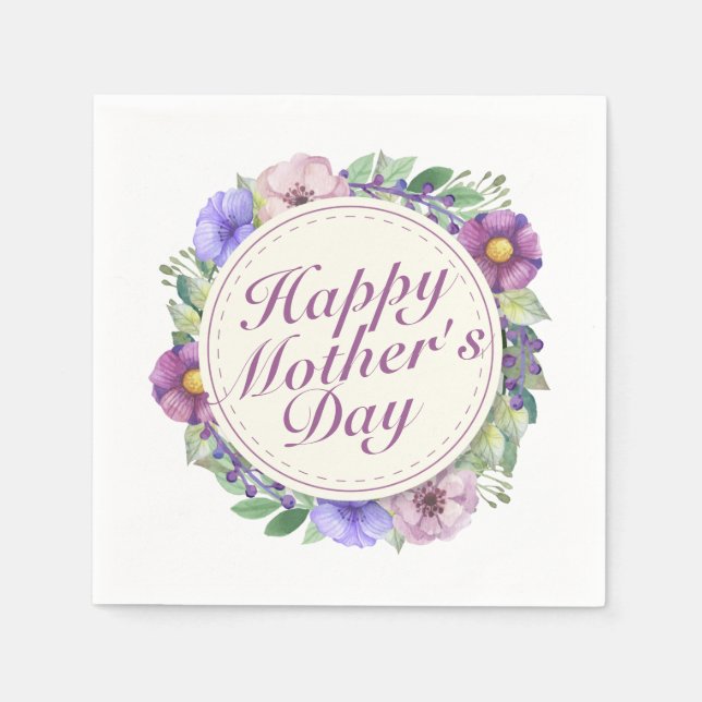 Elegant Happy Mother Day Floral Frame Napkin Serviette (Vorderseite)