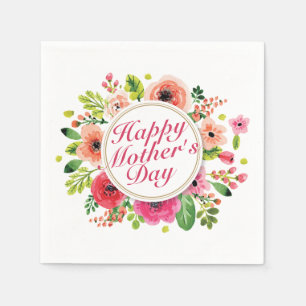 Elegant Happy Mother Day Floral Frame Napkin Serviette