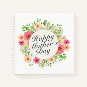 Elegant Happy Mother Day Floral Frame   Notebook Notizbuch