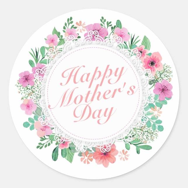 Elegant Happy Mother Day Floral Frame Sticker (Vorderseite)