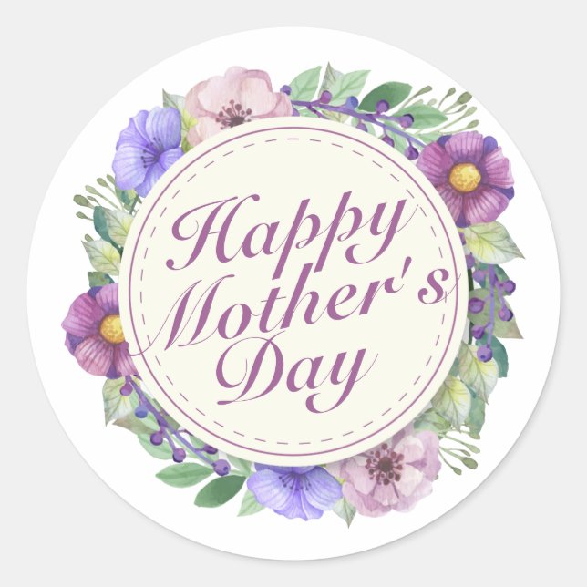 Elegant Happy Mother Day Floral Frame Sticker (Vorderseite)