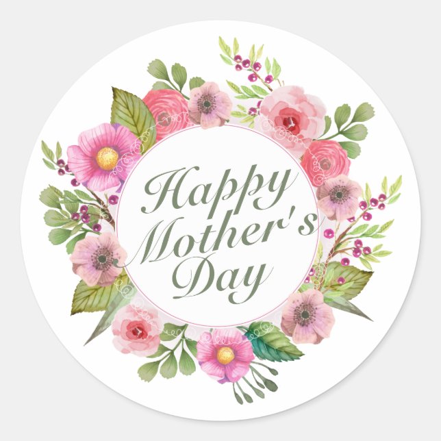 Elegant Happy Mother Day Floral Frame Sticker (Vorderseite)