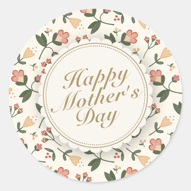 Elegant Happy Mother Day Floral Frame Sticker (Vorderseite)