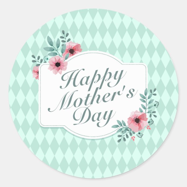 Elegant Happy Mother Day Floral Frame Sticker (Vorderseite)