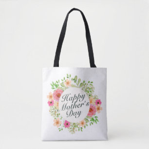 Elegant Happy Mother Day Floral Frame Tote Bag