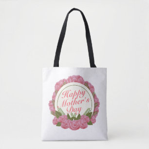 Elegant Happy Mother Day Floral Frame Tote Bag