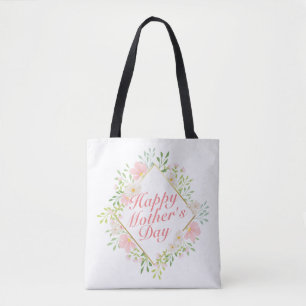 Elegant Happy Mother Day Floral Frame Tote Bag