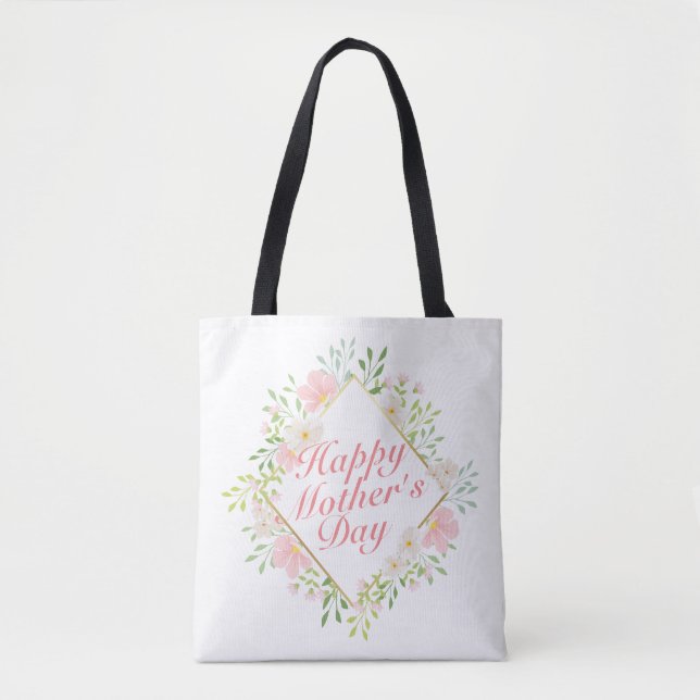 Elegant Happy Mother Day Floral Frame Tote Bag (Vorderseite)