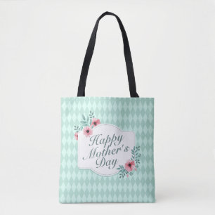 Elegant Happy Mother Day Floral Frame Tote Bag