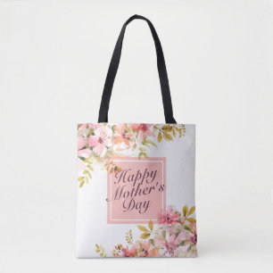 Elegant Happy Mother Day Floral Frame Tote Bag