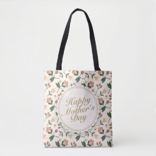 Elegant Happy Mother Day Floral Frame Tote Bag