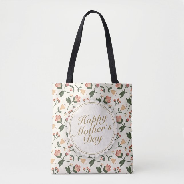 Elegant Happy Mother Day Floral Frame Tote Bag (Vorderseite)