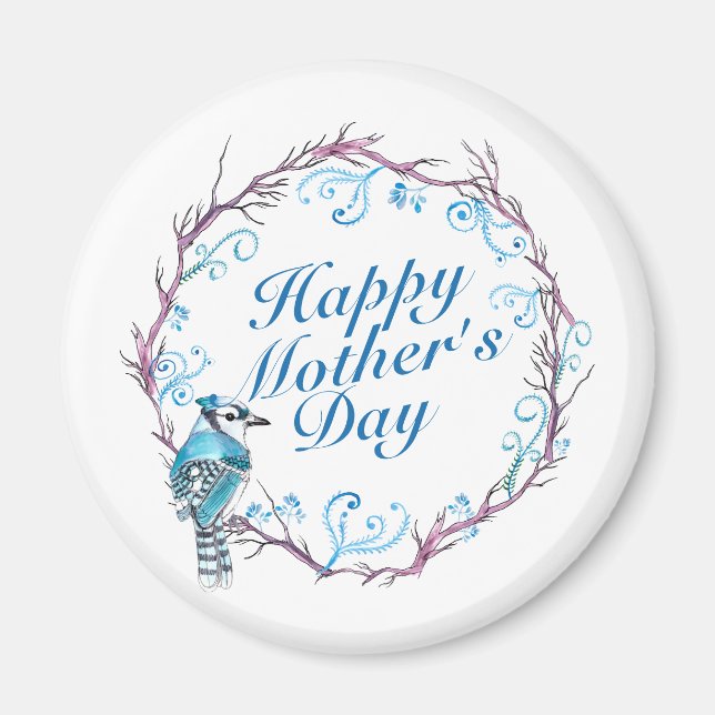 Elegant Happy Mother's Day Blue Wreath Magnet (Vorne)