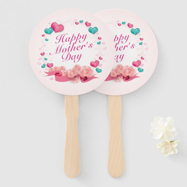 Elegant Happy Mother's Day Candy Hearts Hand Fan Fächer (Vorne und Hinten)