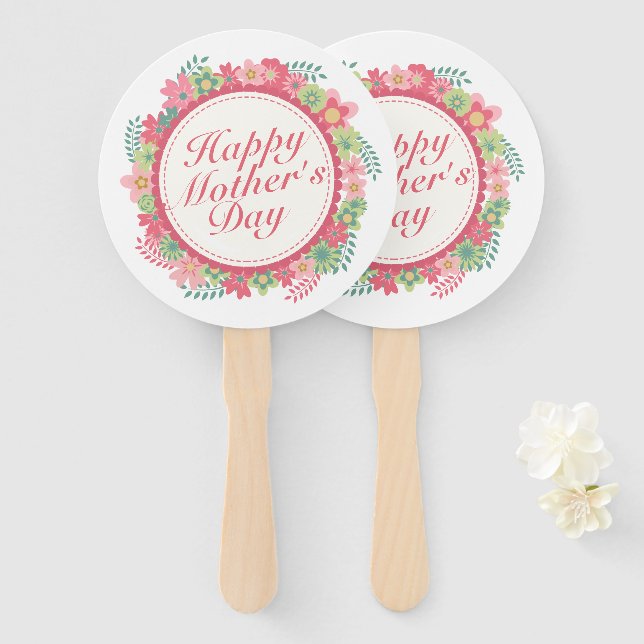 Elegant Happy Mother's Day Floral Frame Hand Fan Fächer (Vorne und Hinten)