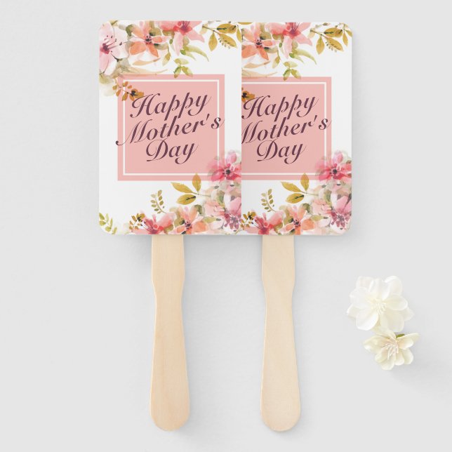 Elegant Happy Mother's Day Floral Frame Hand Fan Fächer (Vorne und Hinten)