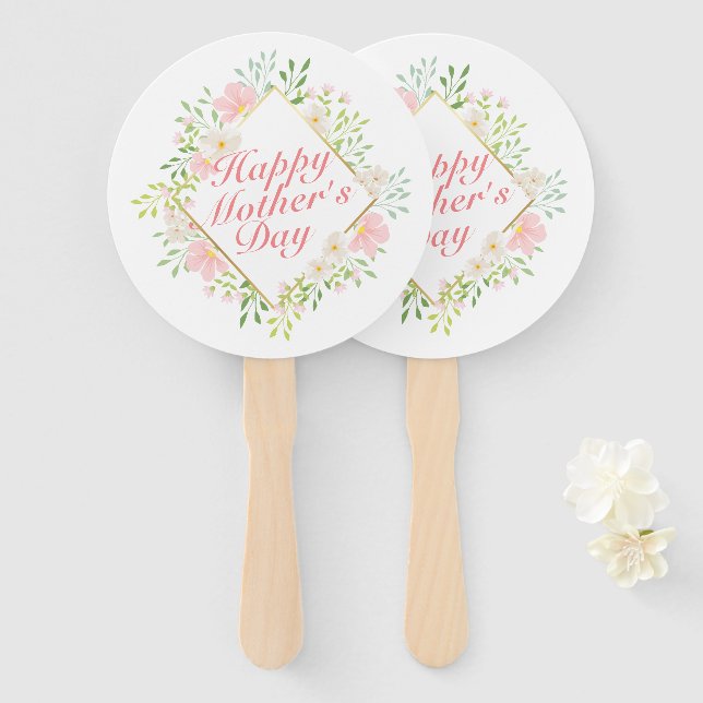 Elegant Happy Mother's Day Floral Frame Hand Fan Fächer (Vorne und Hinten)