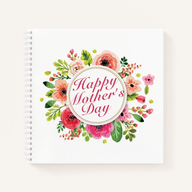 Elegant Happy Mother's Day Floral Frame Notebook Notizbuch (Vorderseite)