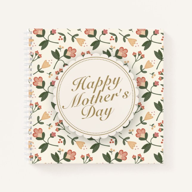 Elegant Happy Mother's Day Floral Frame Notebook Notizbuch (Vorderseite)