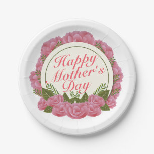 Elegant Happy Mother's Day Floral Paper Plate Pappteller