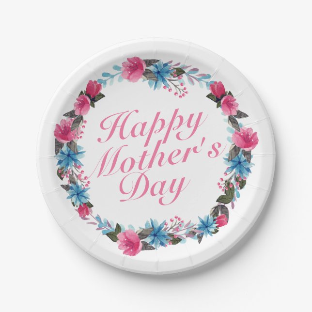 Elegant Happy Mother's Day Floral Paper Plate Pappteller (Vorderseite)