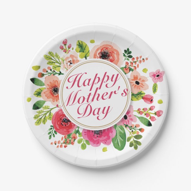 Elegant Happy Mother's Day Floral Paper Plate Pappteller (Vorderseite)