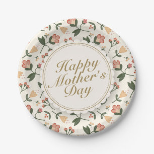 Elegant Happy Mother's Day Floral Paper Plate Pappteller