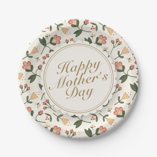 Elegant Happy Mother's Day Floral Paper Plate Pappteller (Vorderseite)