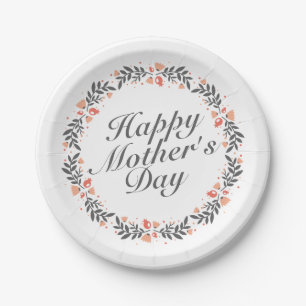 Elegant Happy Mother's Day Floral Paper Plate Pappteller