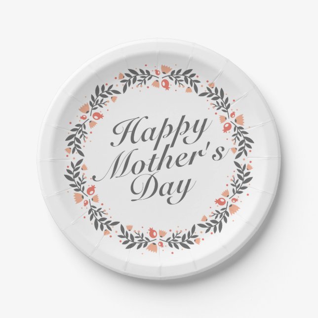 Elegant Happy Mother's Day Floral Paper Plate Pappteller (Vorderseite)