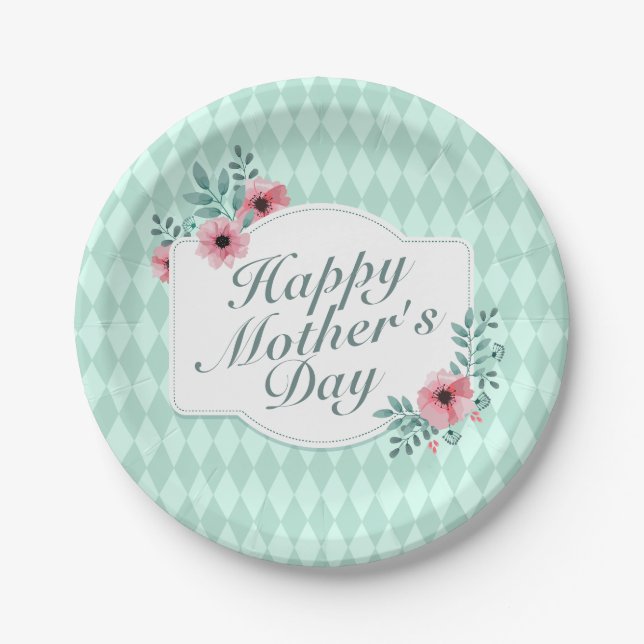 Elegant Happy Mother's Day Floral Paper Plate Pappteller (Vorderseite)