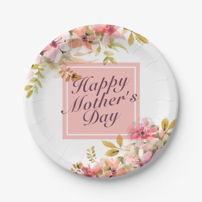 Elegant Happy Mother's Day Floral Paper Plate Pappteller (Vorderseite)