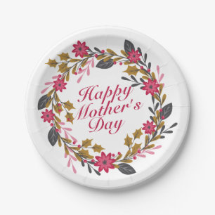 Elegant Happy Mother's Day Floral Paper Plate Pappteller