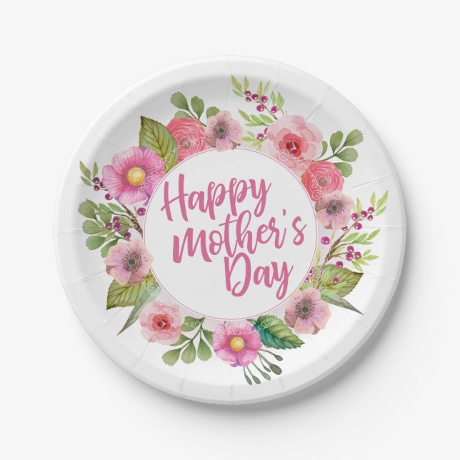 Elegant Happy Mother's Day Floral | Papierplatte Pappteller (Vorderseite)