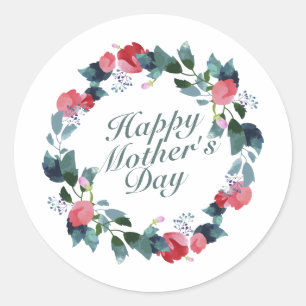 Elegant Happy Mother's Day Floral Wreath   Aufkleb Runder Aufkleber