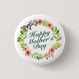 Elegant Happy Mother's Day Floral Wreath Button