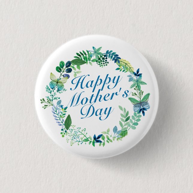 Elegant Happy Mother's Day Floral Wreath Button (Vorderseite)