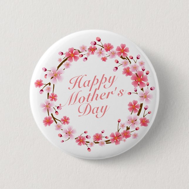 Elegant Happy Mother's Day Floral Wreath Button (Vorderseite)