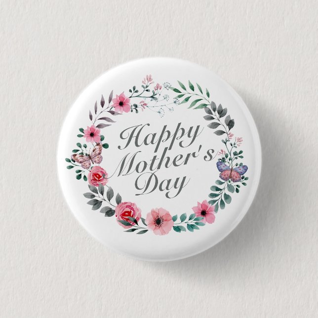 Elegant Happy Mother's Day Floral Wreath Button (Vorderseite)